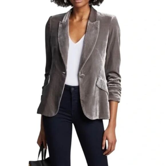 L'Agence Chamberlain Velvet Blazer Size 0 Gray Button Jacket - Picture 9 of 10